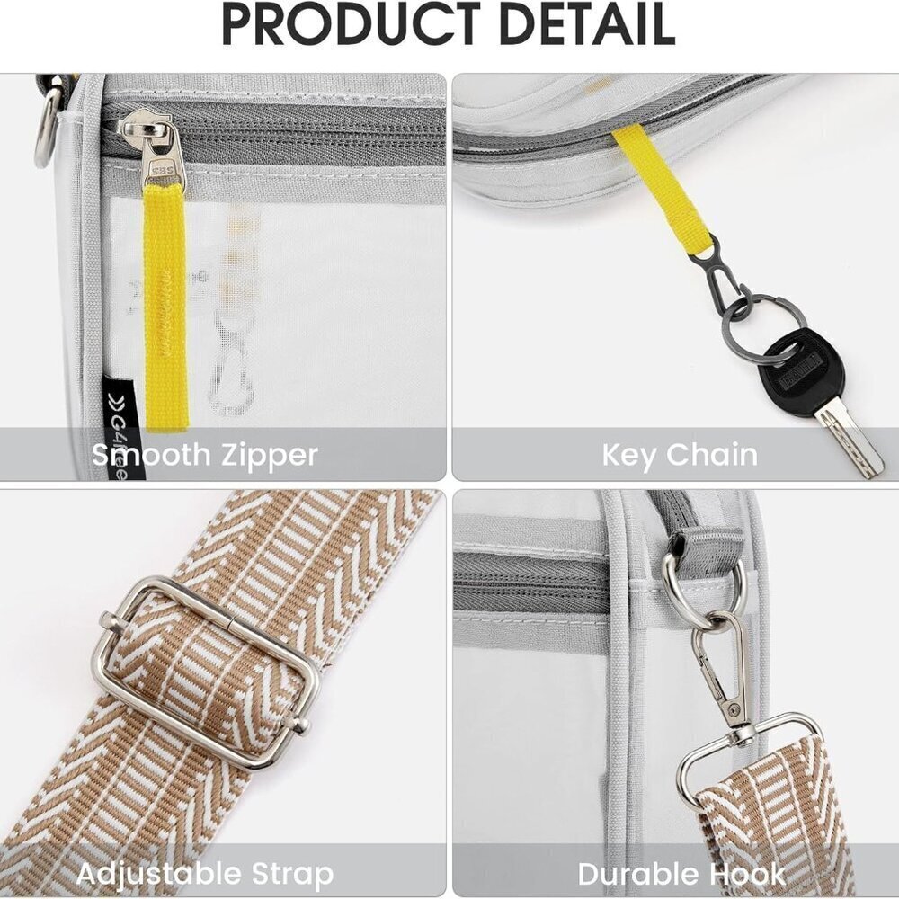 Clear Mesh Crossbody Bag Lightweight Unisex Stadium Festival Travel - Picture 6 of 7